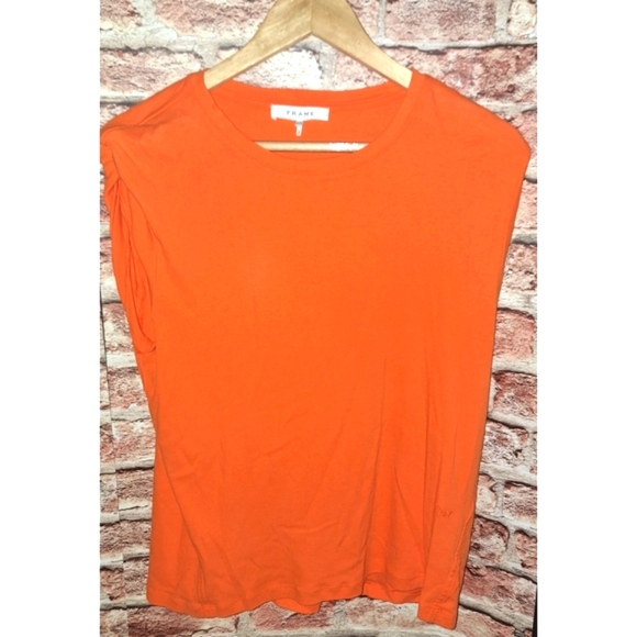 FRAME Rolled Muscle Shirt in Color Orange Crush 🍊 - Picture 6 of 16